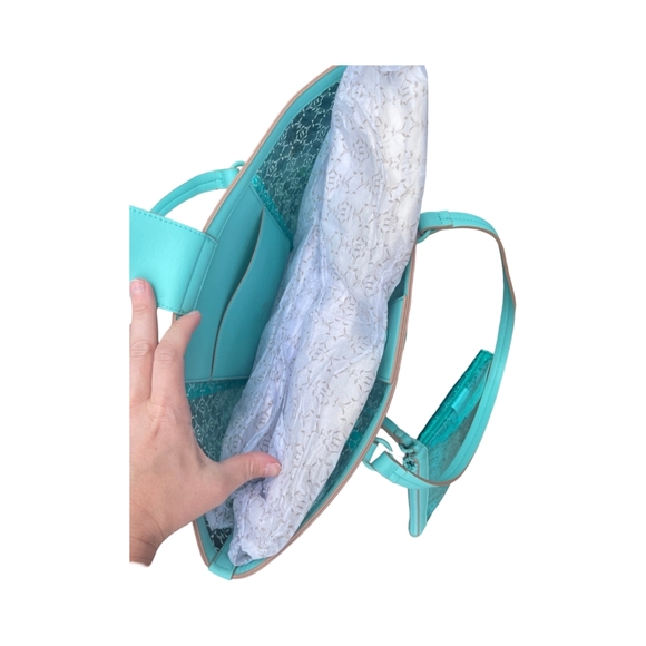 Nanette Lepore NWT Clear Aquatic Blue Logo Maxine Tote bag with Wristlet - Picture 7 of 11